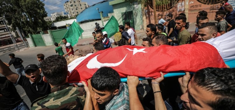 PALESTINIAN MARTYR BURIED WRAPPED IN TURKISH FLAG