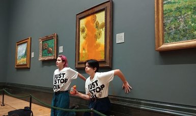 Environmental activists throw soup onto van Gogh painting in London's National Gallery
