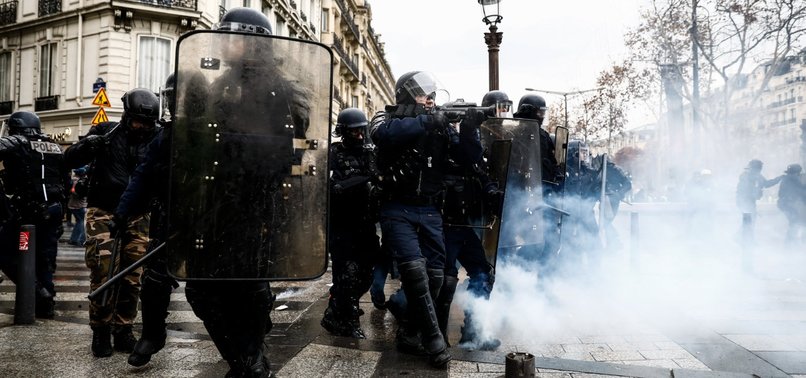 FRENCH POLICE USE TEAR GAS AGAINST PROTESTERS IN CENTRAL PARIS