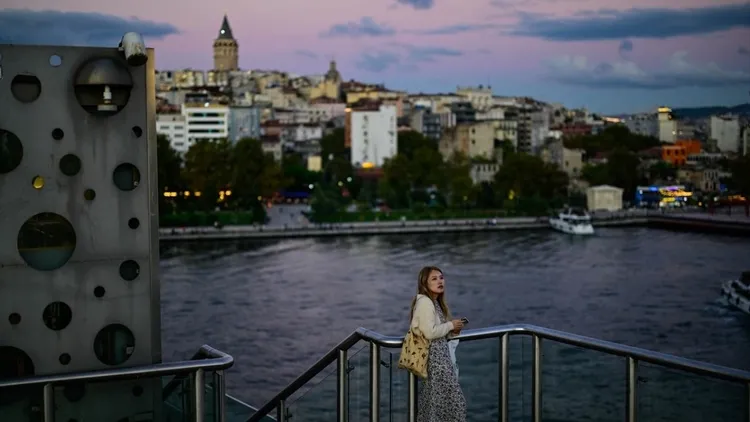 Tourists enjoy sunset in Istanbul’s Karakoy