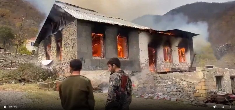 ARMENIANS SET FIRE TO HOUSES BEFORE LEAVING CITY OF KALBAJAR IN LINE WITH KARABAKH AGREEMENT
