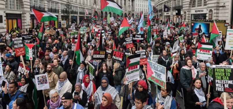THOUSANDS RALLY IN LONDON TO CALL FOR IMMEDIATE CEASE-FIRE IN GAZA
