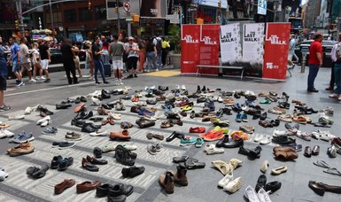 NGO places 251 pairs of shoes in Times Square to honor victims of Türkiye’s July 15 defeated coup