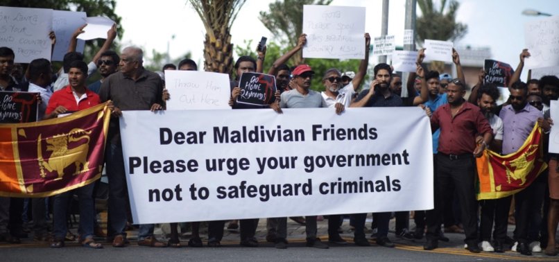 FLEEING SRI LANKA PRESIDENT FACES PROTESTS IN MALDIVES