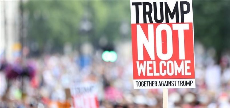 PROTESTS CONTINUE AS TRUMP ARRIVES IN SCOTLAND