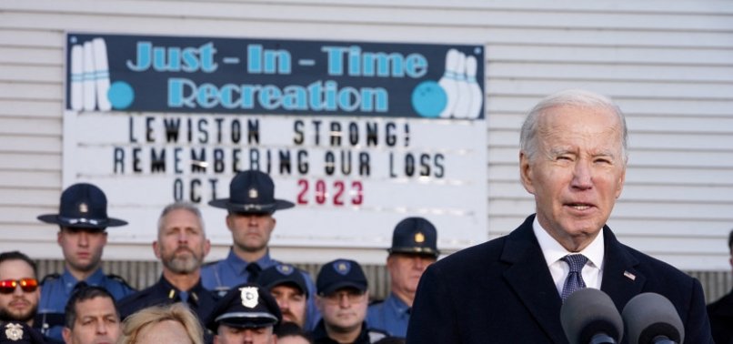 BIDEN URGES COMMON SENSE GUN RIGHTS REFORMS WHILE VISITING MAINE MASS SHOOTING TOWN
