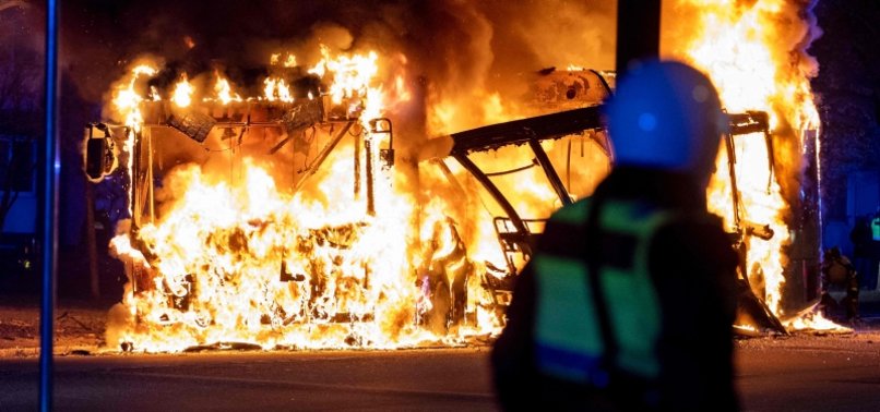 BUS SET ON FIRE IN SWEDEN AS RIOTS BREAK OUT OVER RIGHT-WING RALLIES