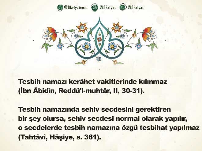 TESBİH NAMAZI NE ZAMAN KILINMAZ?