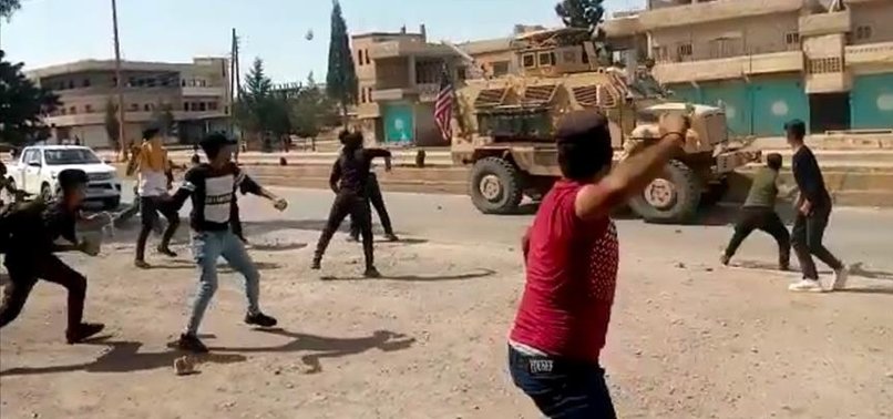 YPG/PKK TERROR GROUP SUPPORTERS STONE US ARMY VEHICLES IN NORTHERN SYRIA