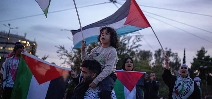 Outside In Pro-Palestine demonstrators rally outside Israeli Embassy in Athens