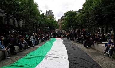 Pro-Palestine students gather near Sorbonne university in Paris to protest Israel's attacks on Gaza