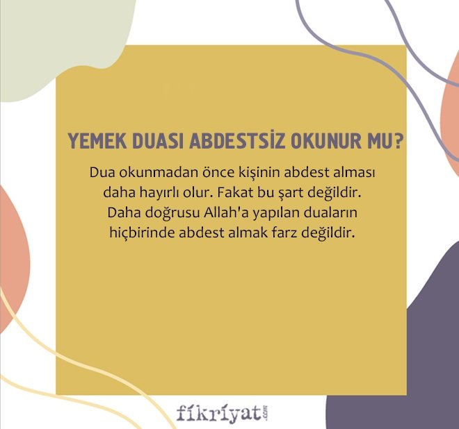 YEMEK DUASI ABDESTSİZ OKUNUR MU?