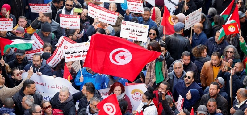Tunisian union holds biggest protest yet against president