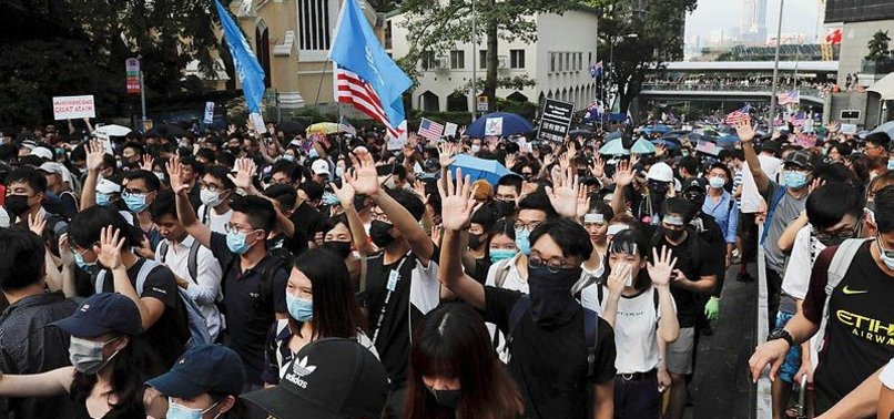 HUGE CROWD TAKES HONG KONG PROTEST MESSAGE TO US CONSULATE