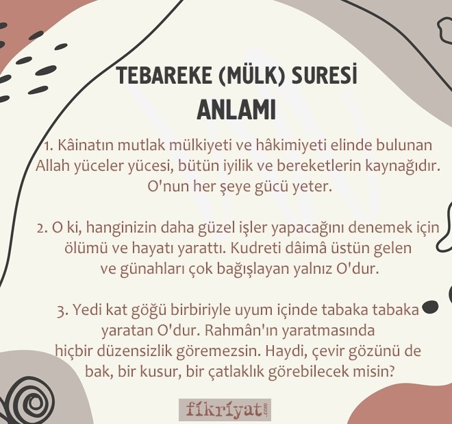 TEBAREKE MÜLK SURESİ ANLAMI