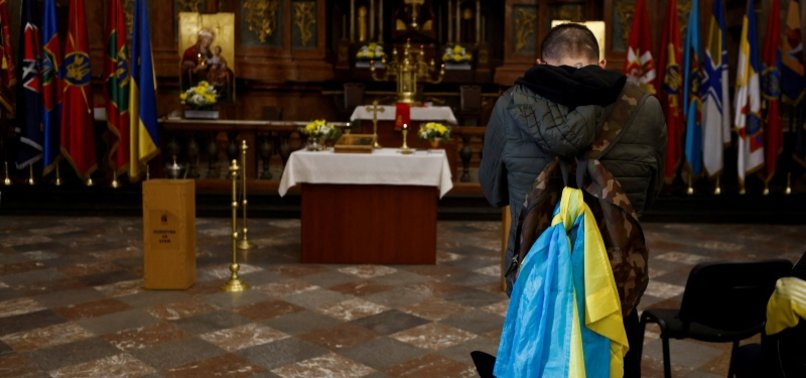 UKRAINIANS TAKE SHELTER IN 400-YEAR-OLD HISTORIC LVIV CHURCH AMID AIR RAID SIRENS