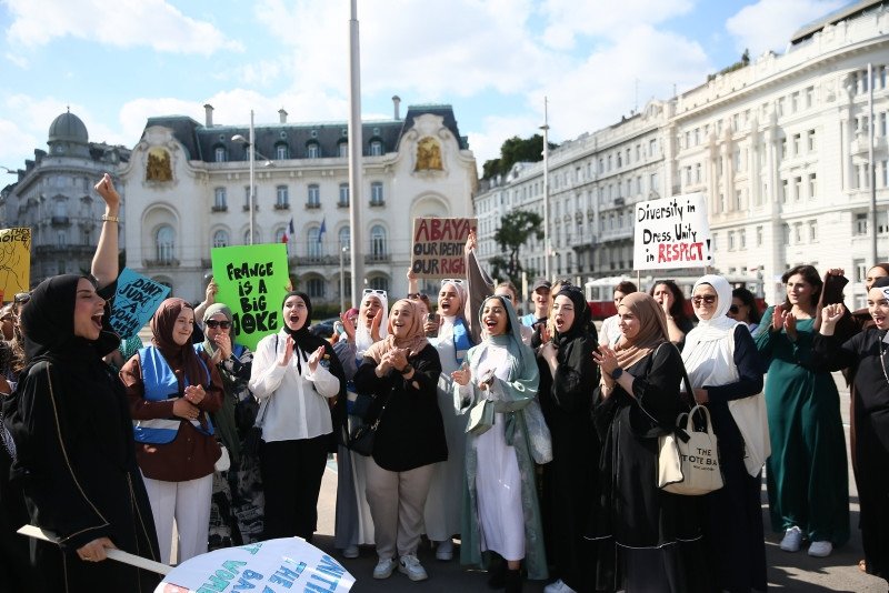 Demonstrators gather in front of French Embassy in Vienna to voice opposition against ban on abayas