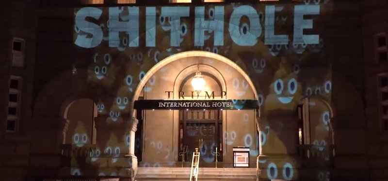 'Shithole' projected on Donald Trump's hotel in Washington