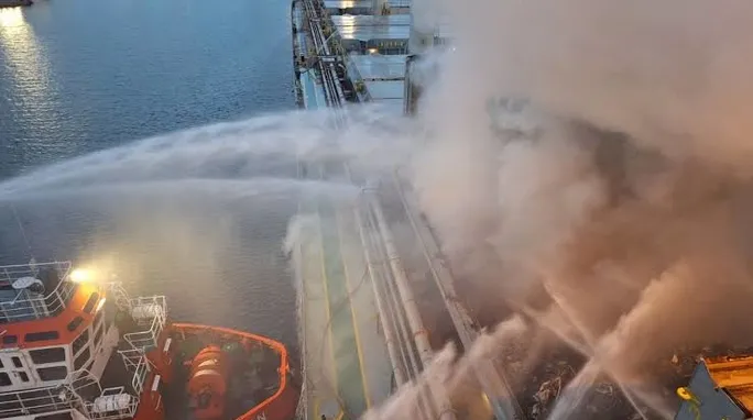 Fire breaks out aboard cargo ship at Poland's Gdansk port