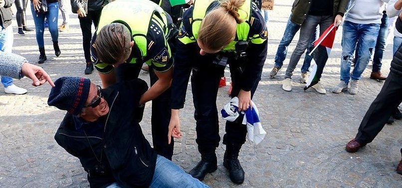 ISRAELI SUPPORTER ATTACKS PROTESTOR