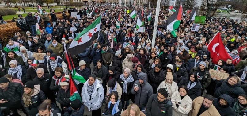 DEMONSTRATORS IN SWEDEN RALLY IN SUPPORT OF PALESTINIANS