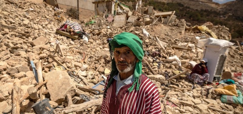 Quake victims and tourists in historic Marrakesh district