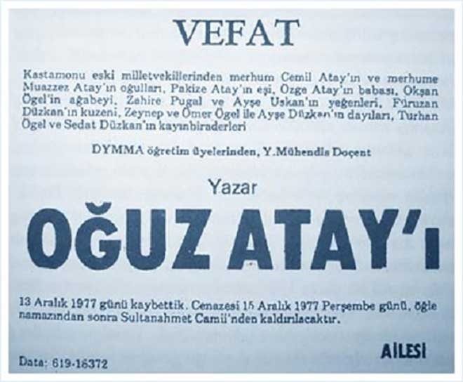 Oğuz Atay vefatı