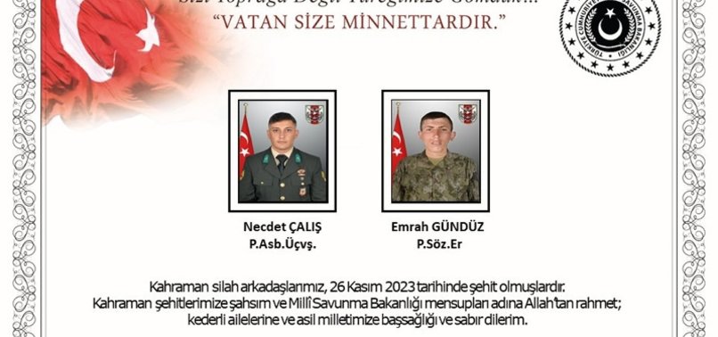 3 TURKISH SOLDIERS KILLED IN TERROR ATTACK IN NORTHERN IRAQ