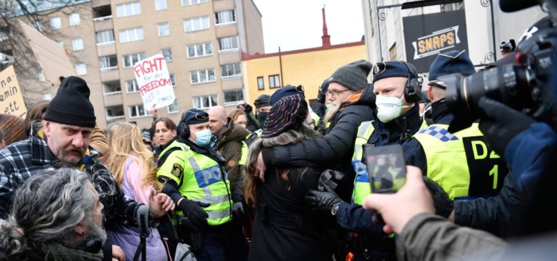 HUNDREDS PROTEST SWEDISH CORONAVIRUS MEASURES