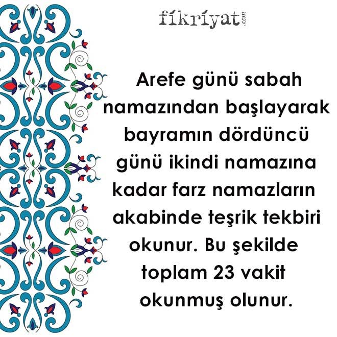 Teşrik tekbiri ne zaman başlar?