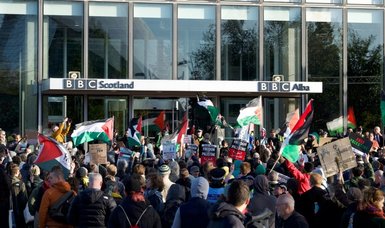 BBC headquarters sprayed with red paint amid massive pro-Palestine rally in London