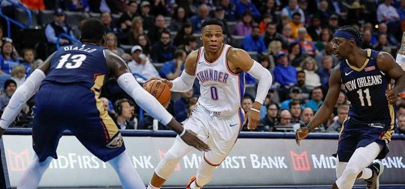 WESTBROOKS 15TH TRIPLE-DOUBLE LEADS THUNDER PAST PELICANS