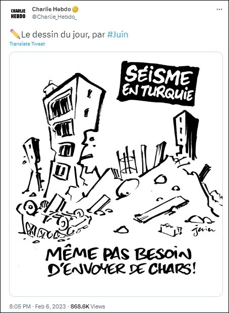 Islamophobic French magazine Charlie Hebdo mocks deadly  Kahramanmaraş-centered earthquake - anews