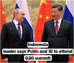 Indonesia leader says Putin and Xi to attend G20 summit