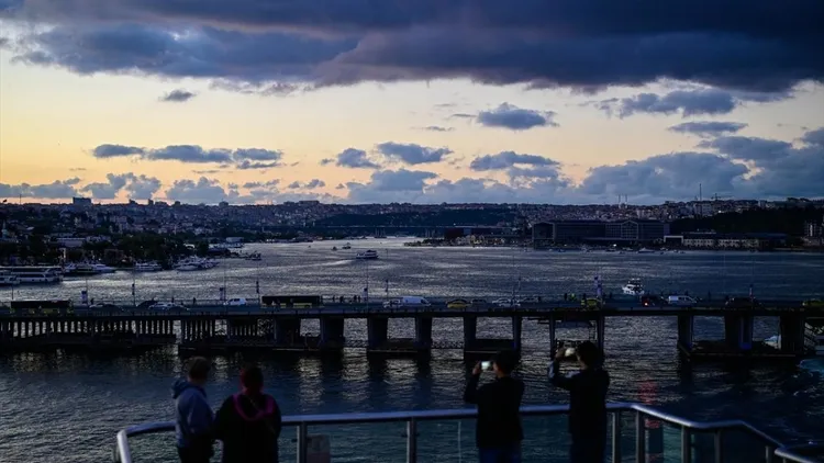 Tourists enjoy sunset in Istanbul’s Karakoy