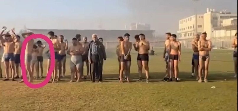 ISRAELI ARMY GATHERS PALESTINIAN CIVILIANS IN GAZA AFTER FORCING THEM TO TAKE OFF THEIR CLOTHES