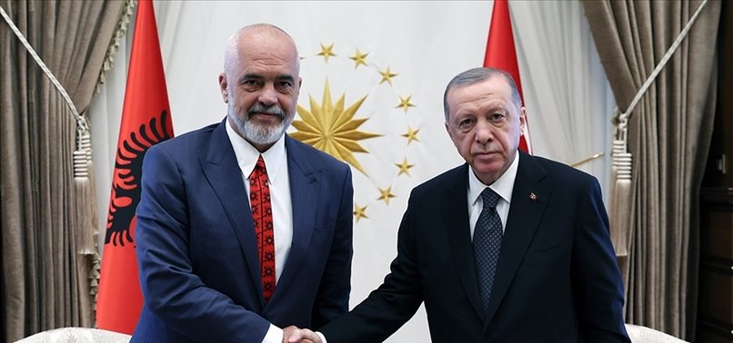 TURKISH PRESIDENT WELCOMES ALBANIAN PRIME MINISTER IN ANKARA
