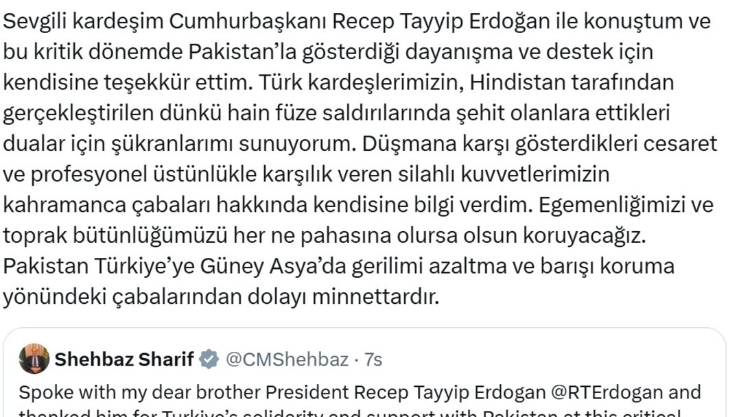 PAKİSTAN BAŞBAKANI’NDAN TÜRKÇE MESAJ