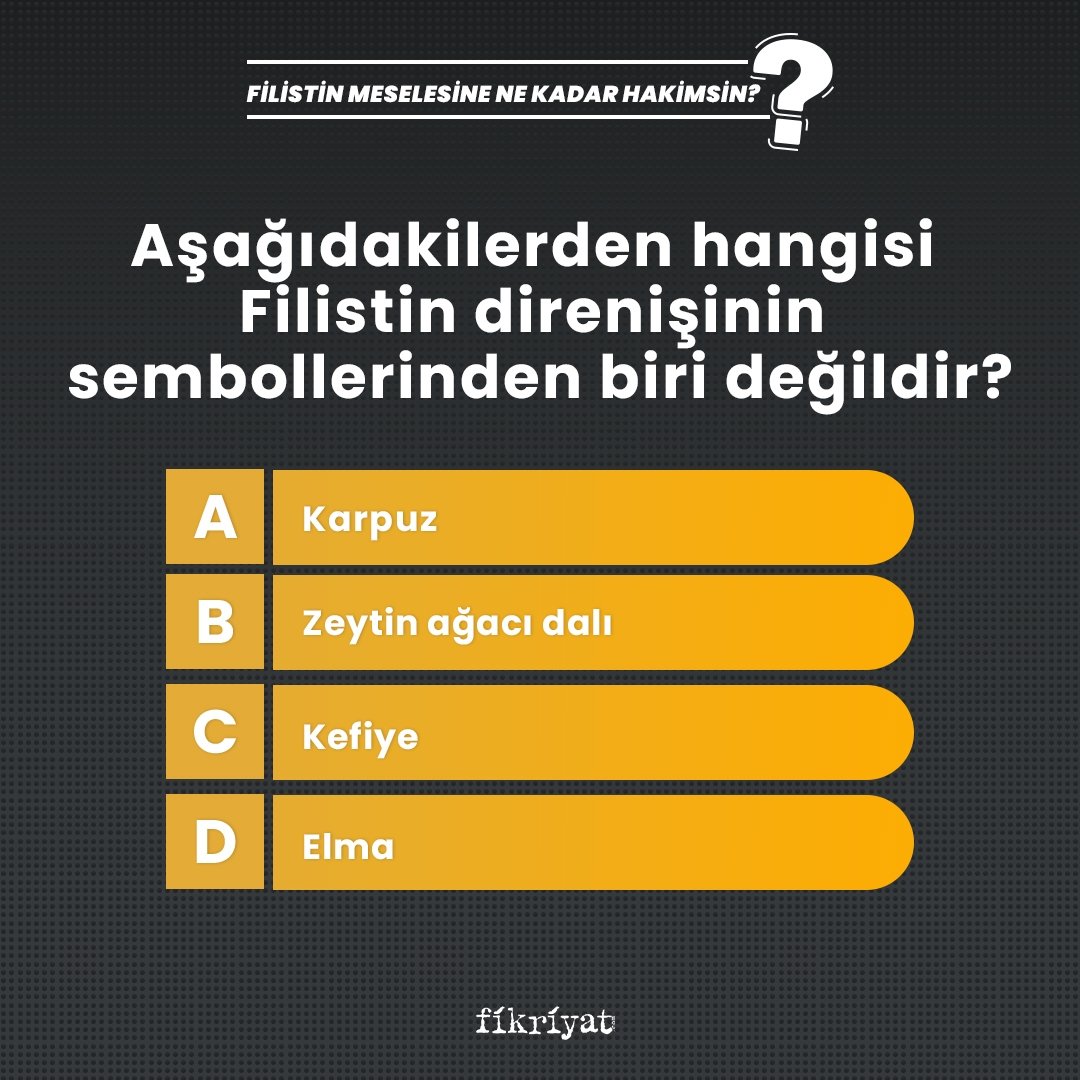 Aşağıdakilerden hangisi Filistin direnişinin sembollerinden biri değildir?