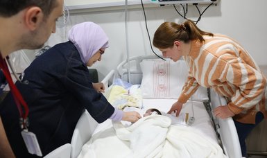 Turkish first lady visits infant survivors of quakes airlifted to Ankara hospital