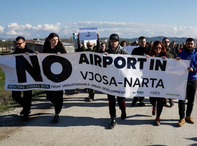 Environmentalists protest airport project near Albanian bird sanctuary