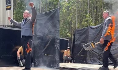 A man, who looks exactly like famous actor, sets himself on fire