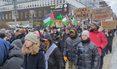 Dozens gather outside U.S. Embassy in Stockholm to protest Israel's attacks on Gaza