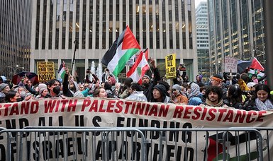 Pro-Palestine protesters denounce Biden outside fundraiser venue in New York
