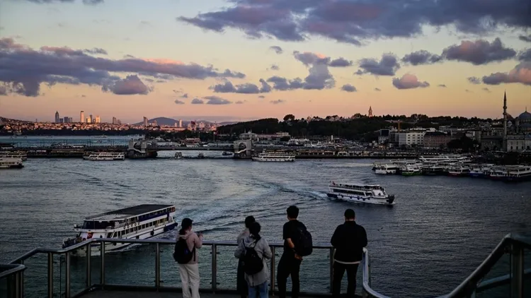 Tourists enjoy sunset in Istanbul’s Karakoy