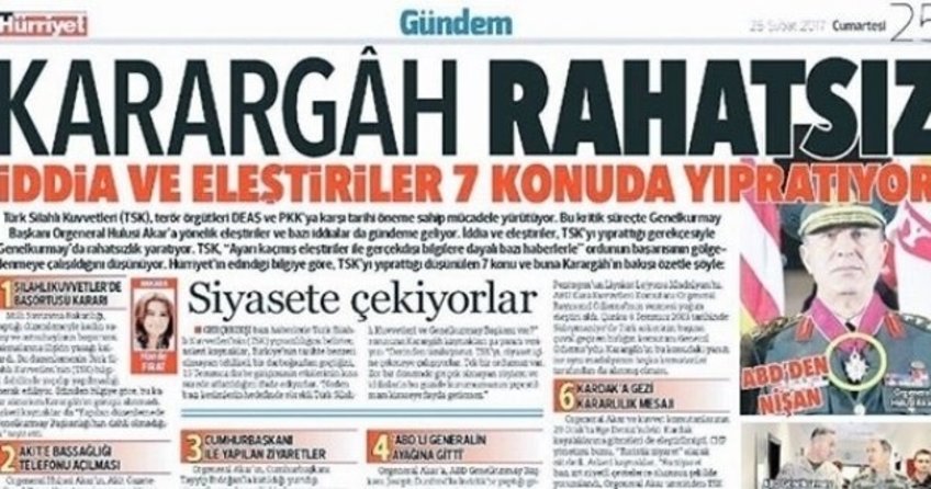 Hürriyet Gazetesi’nin ’Karargah rahatsız’ manşetine soruşturma!