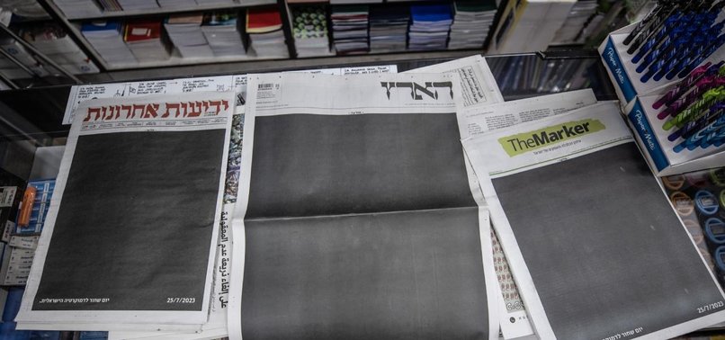 ISRAELI NEWSPAPERS PROTEST JUDICIAL REFORM WITH BLACK FRONT PAGES