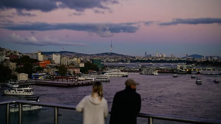 Tourists enjoy sunset in Istanbul’s Karakoy