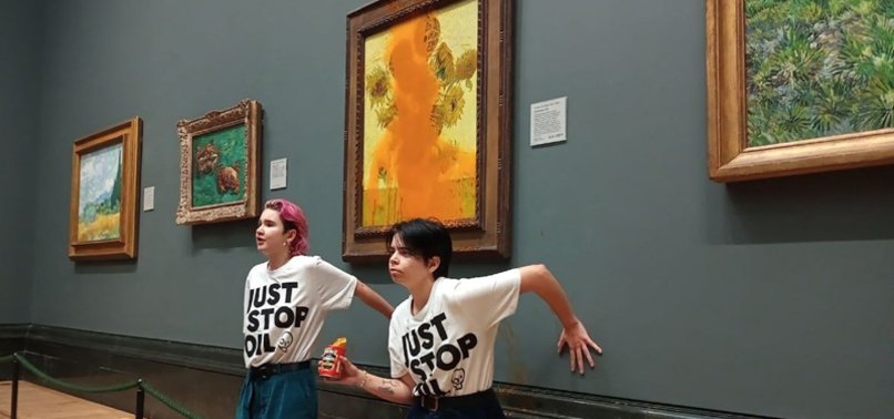 ENVIRONMENTAL ACTIVISTS THROW SOUP ONTO VAN GOGH PAINTING IN LONDONS NATIONAL GALLERY