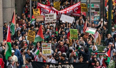 Pro-Palestinian protesters blame Israel for Hamas attack